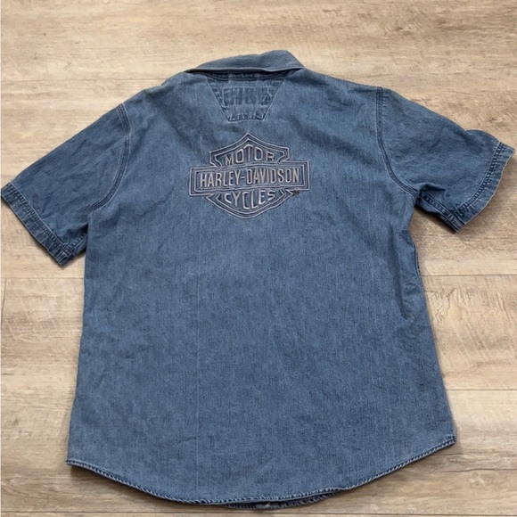 Harley-Davidson Women’s Cotton Denim Snap Front Shirt Size Large - Picture 6 of 7